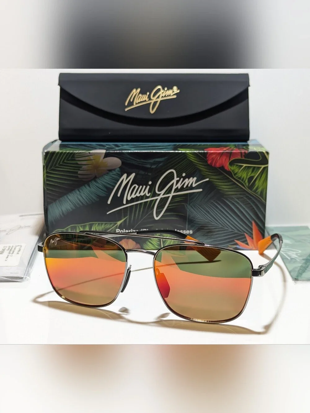 NEW Maui Jim Piwai Asian Fit Ruthenium Polarized Hawaii Lava Sunglasses RM645-17